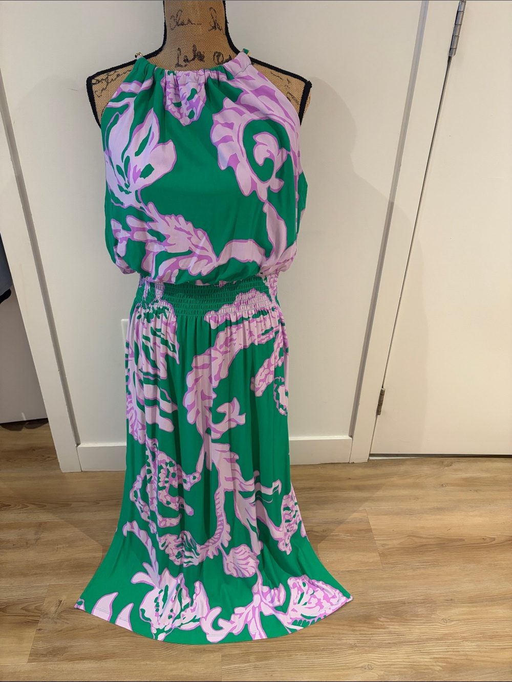Lilly Pulitzer Green Dress with Lilac Scroll Print
